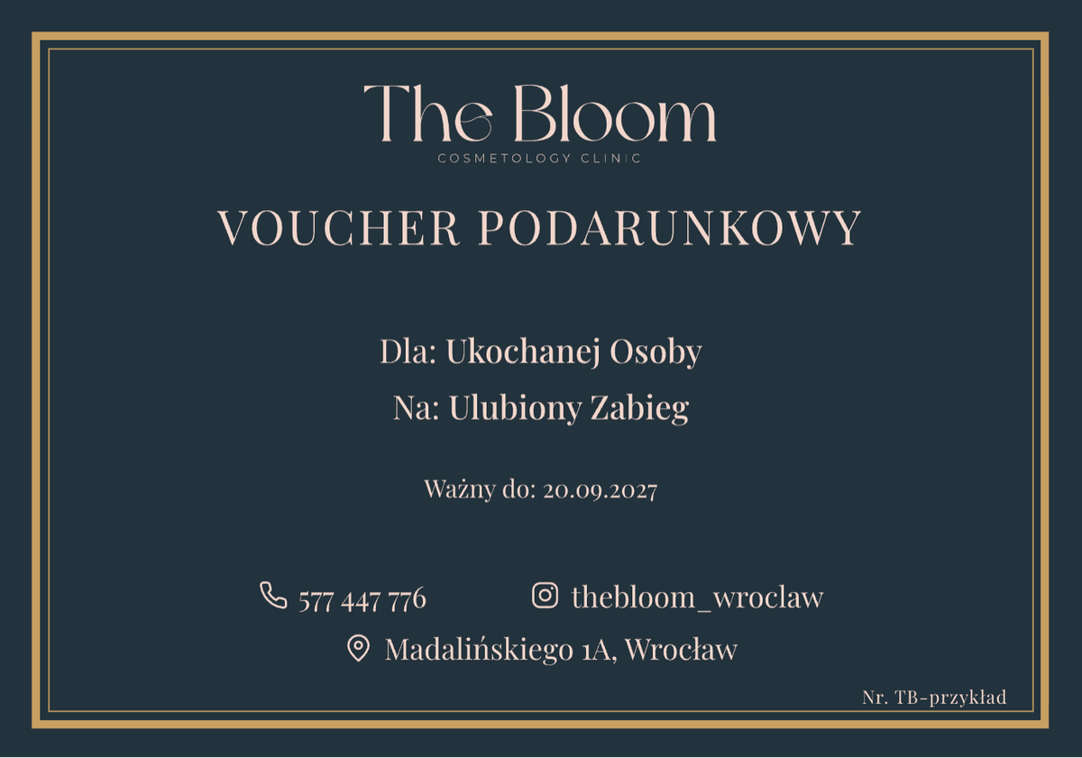Przykładowy voucher na zabieg PDF The Bloom, salon kosmetologii Wrocław