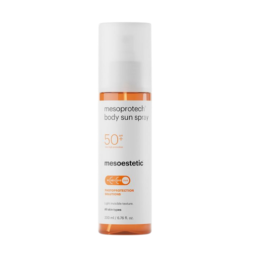 Mesoprotech body sun spray SPF50+ Mesoestetic 200 ml – mgiełka przeciwsłoneczna do ciała SPF 50+